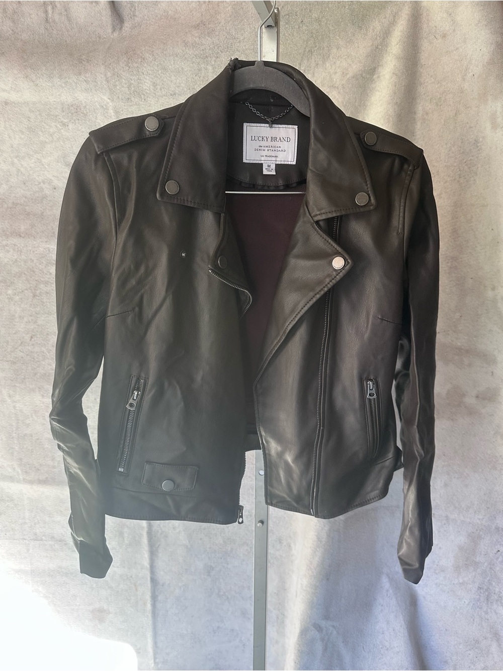 Lucky Brand Dark Brown Faux Leather Moto Jacket